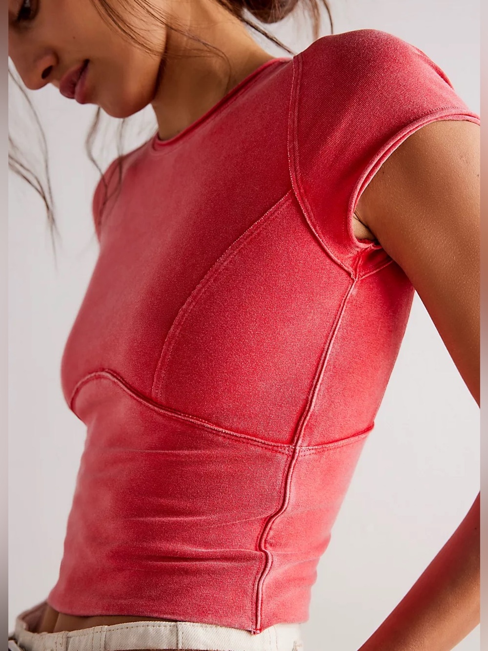 Free People Protagonist Cropped Cap Sleeve Tee Red